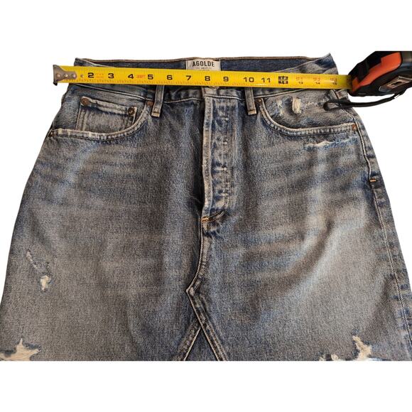 AGOLDE jeans LA Quinn high rise frayed distressed denim mini skirt 27 - Picture 3 of 9